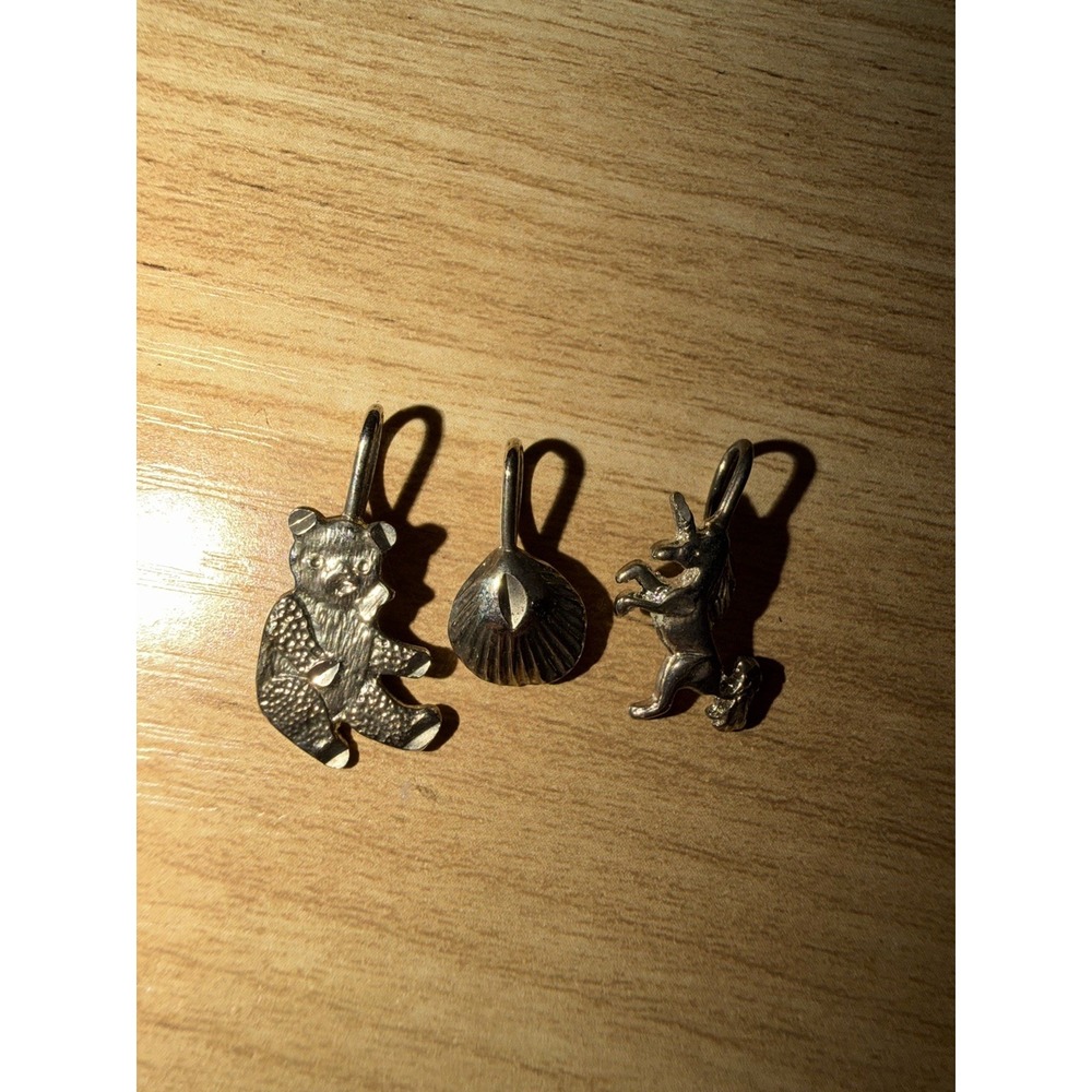 3 Pcs Sterling Silver 925 Bear Shell Unicorn Charm For Bracelet Or Necklace